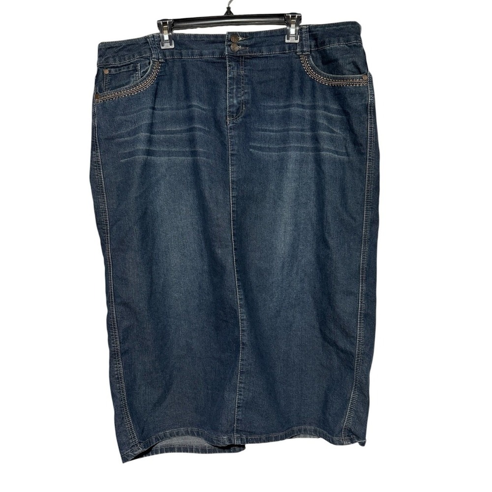 CJ Banks Long Modest Denim Jean Skirt Plus Size 20W Dark Wash Church Fall
